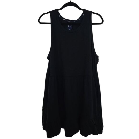 GAP Dresses & Skirts - GAP Womens Black Sleeveless Swing Mini Dress Rufflr Trim Pockets Size XL